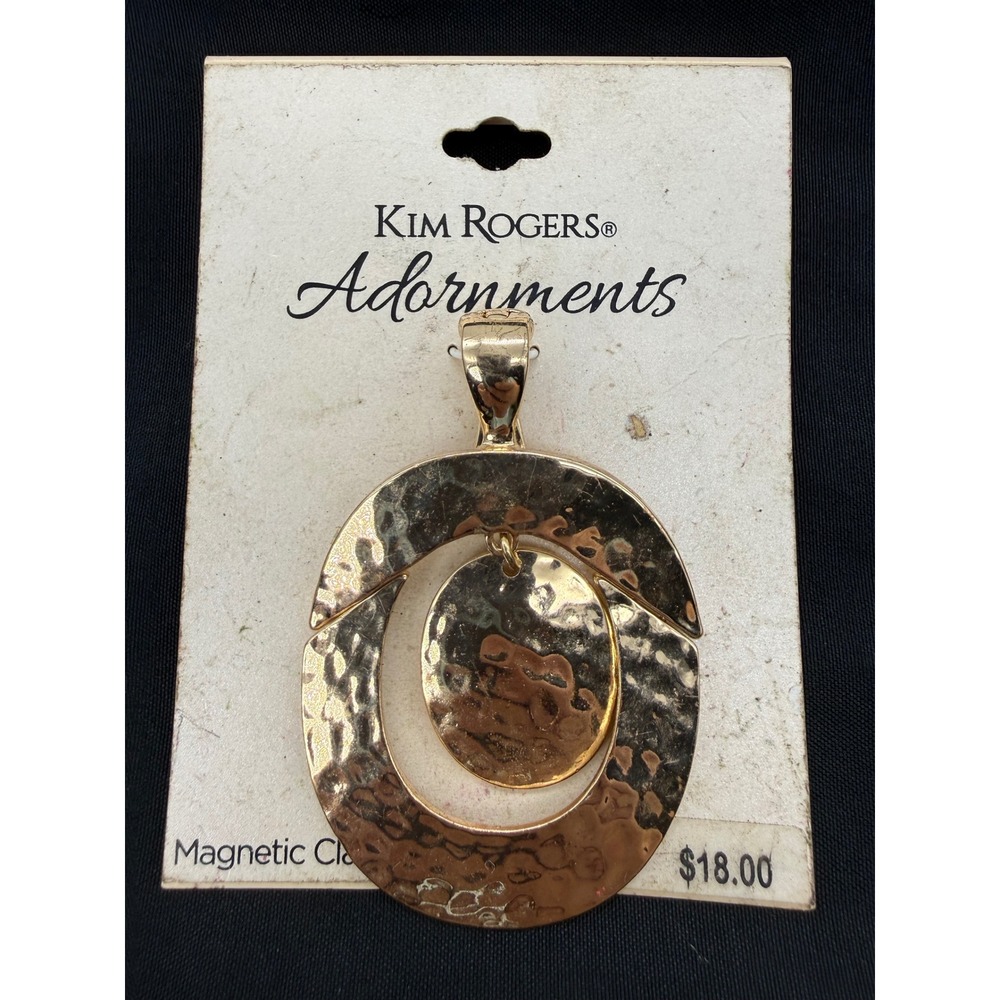 Kim Rogers Adornments Gold Tone Hammered Magnetic Chunky Oval Pendant NWT